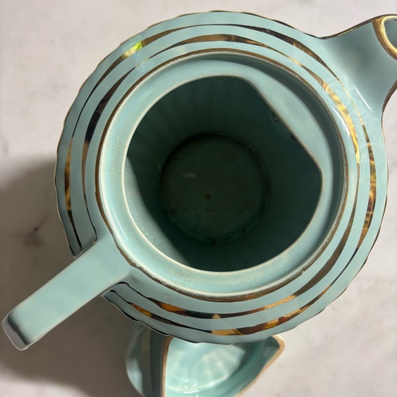 Vintage Sadler, England Art Deco ceramic teapot in mint green with gold accents - Picture 4 of 16